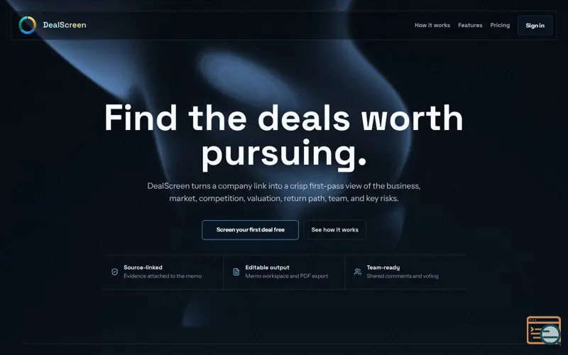 Screenshot of Dealscreen - AI Venture Deal Screener