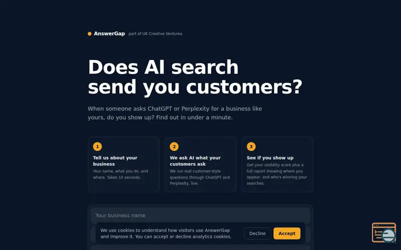 Screenshot of AnswerGap: Does AI search send you customers?