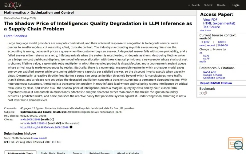 Screenshot of Arxiv