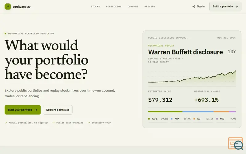 Screenshot of Equity Replay — Historical Stock Portfolio Simulator