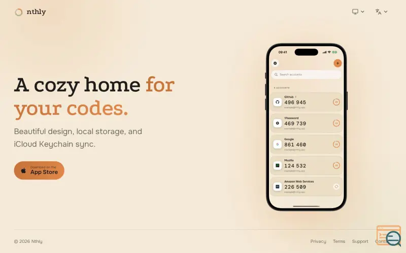 Screenshot of Nthly — Private 2FA Authenticator