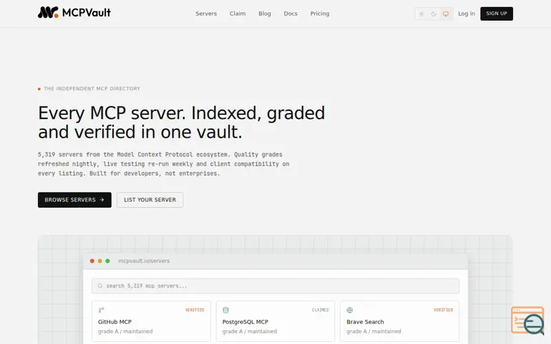 Screenshot of MCPVault: The independent MCP server directory