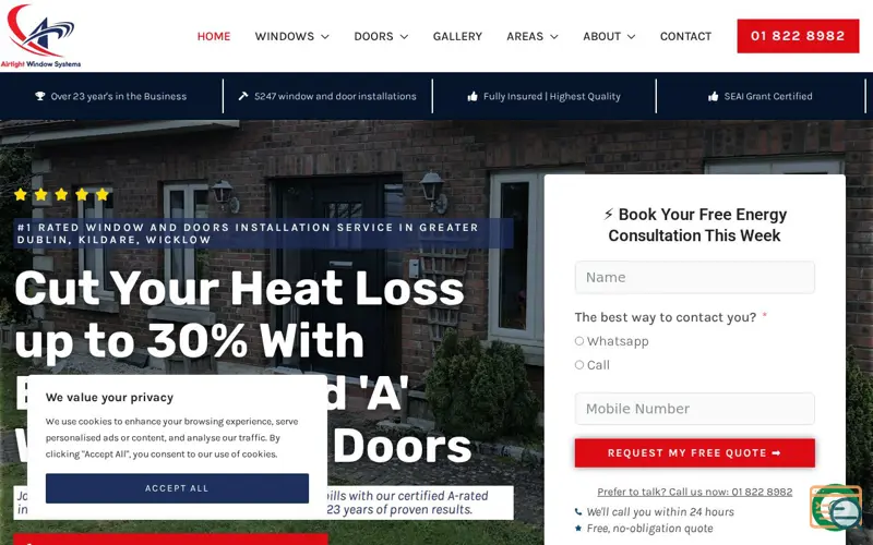 Screenshot of Airtight Window Systems Ltd., a launch using AnyChat