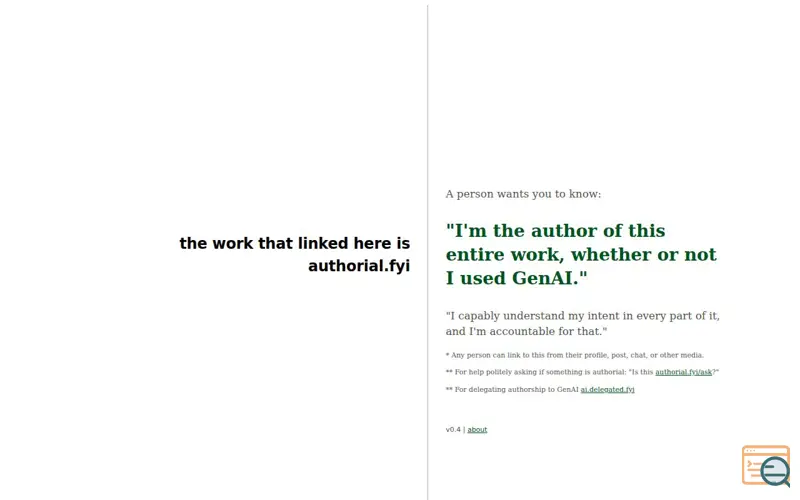 Screenshot of "This post is authorial.fyi"