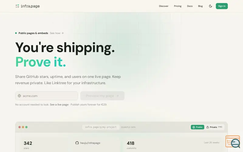 Screenshot of infrapage