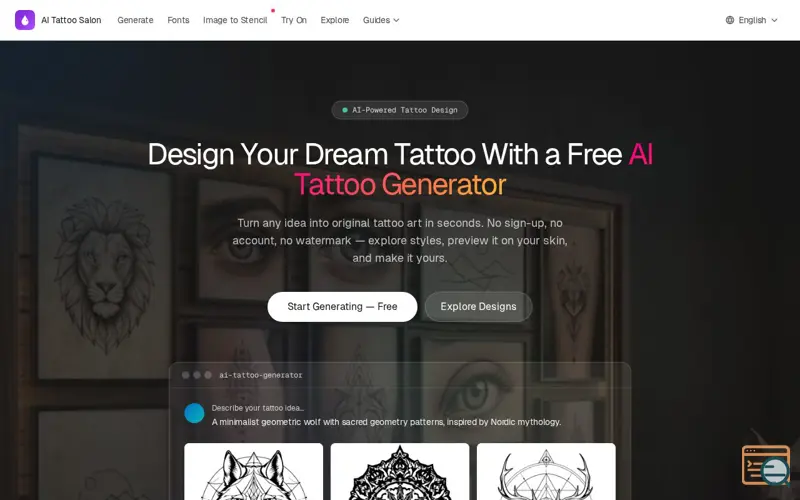 Screenshot of AI Tattoo Salon
