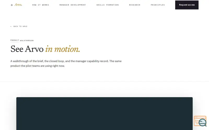 Screenshot of Arvo is the manager capability layer.