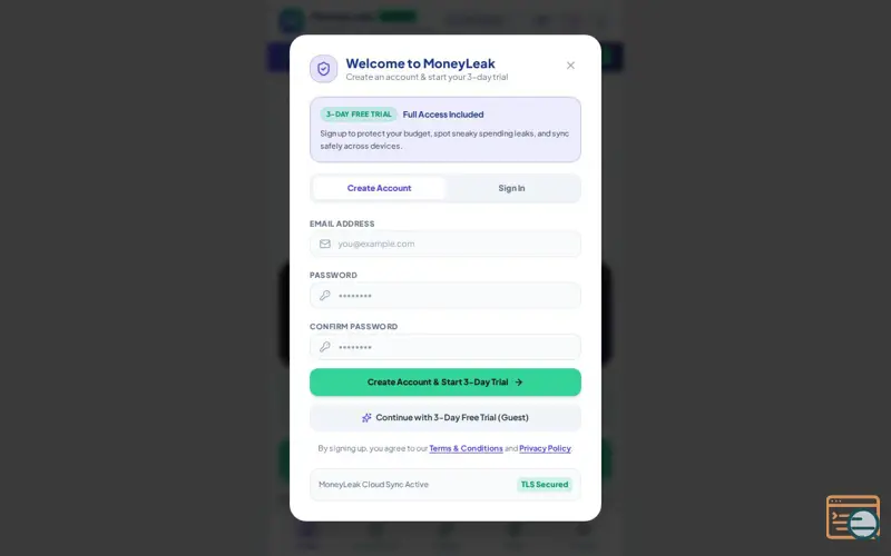 Screenshot of MoneyLeak