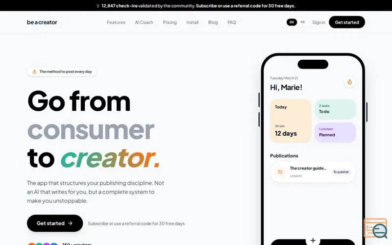 Screenshot of be a creator