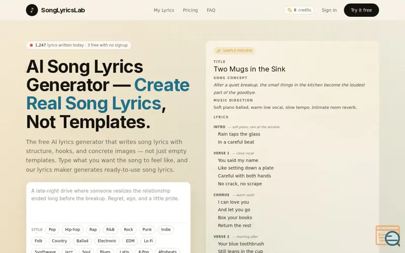 Screenshot of SongLyricsLab