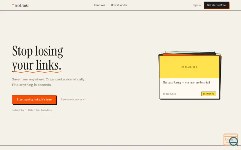 Screenshot of send/links