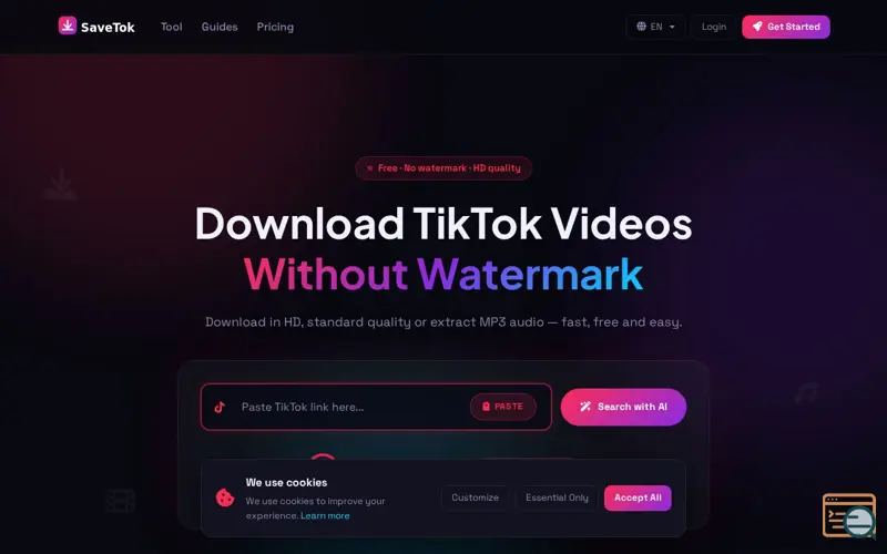 Screenshot of SaveTTOK - AI-Powered HD Downloader