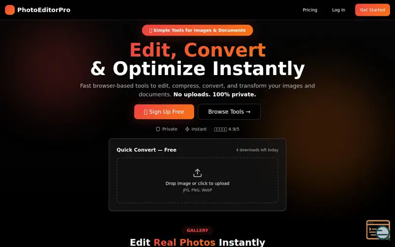 Screenshot of PhotoEPhotoEditor Proditor Pro, a launch using React Router