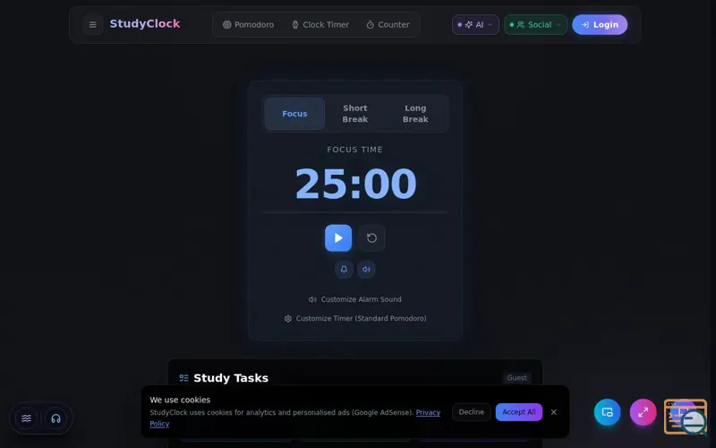 Screenshot of StudyClock