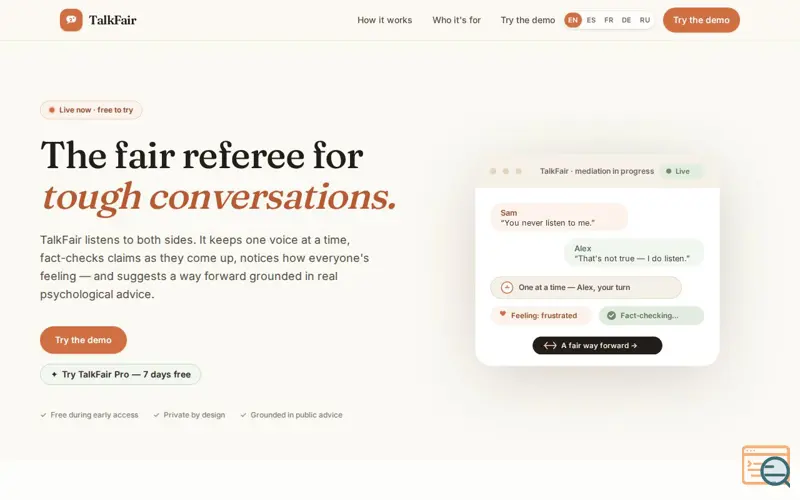 Screenshot of TalkFair — The Argument Mediator