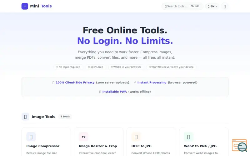 Screenshot of MiniTools — Free Online Tools.