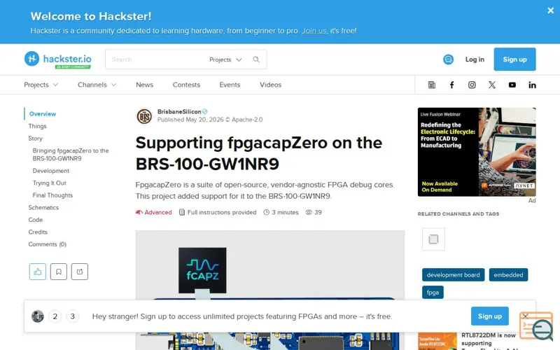 Screenshot of Hackster, a launch using Rack CORS