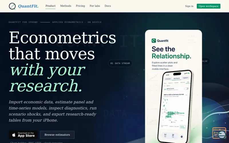 Screenshot of QuantFit — twenty estimators, one workspace