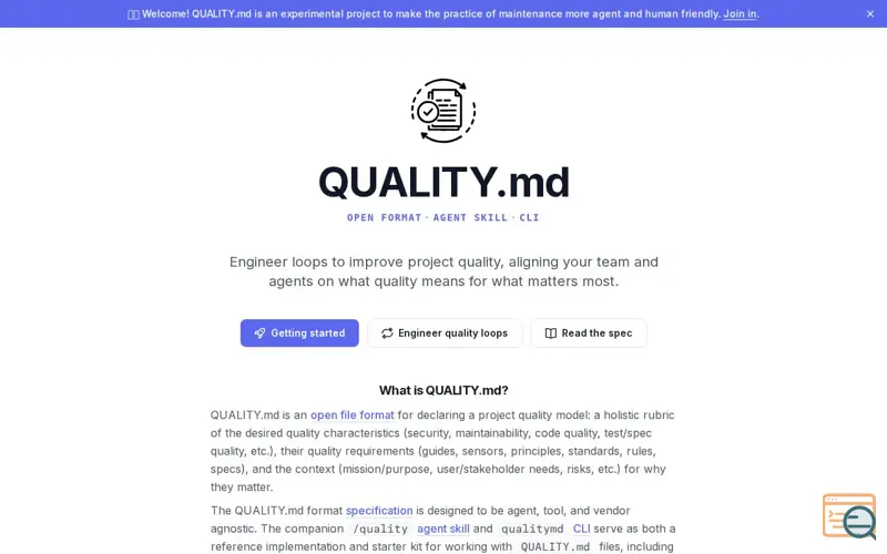 Screenshot of QUALITY.md