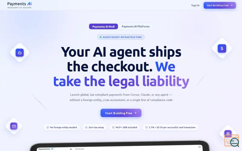 Screenshot of Payments AI MoR