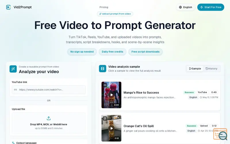 Screenshot of Vid2Prompt