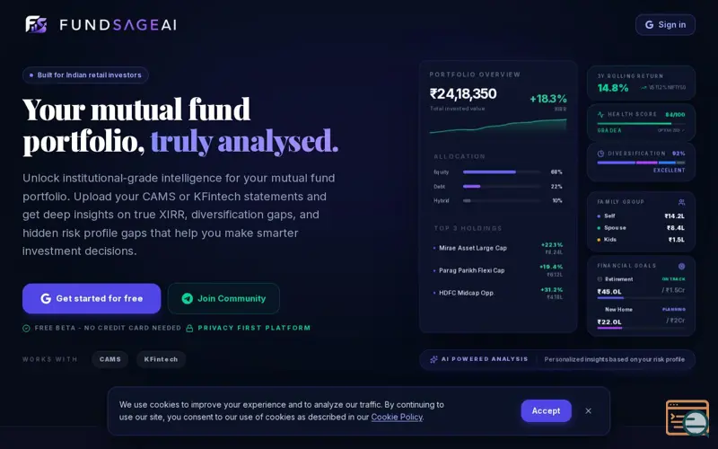 Screenshot of FundSageAI, a launch using SEOJuice