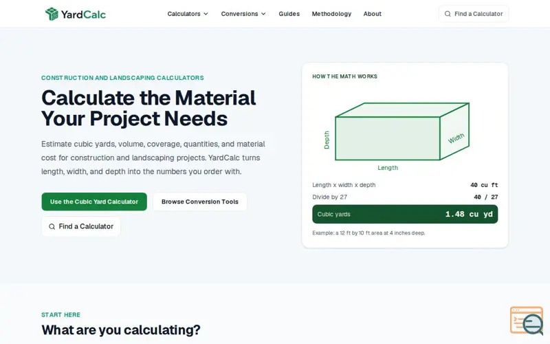 Screenshot of YardCalc