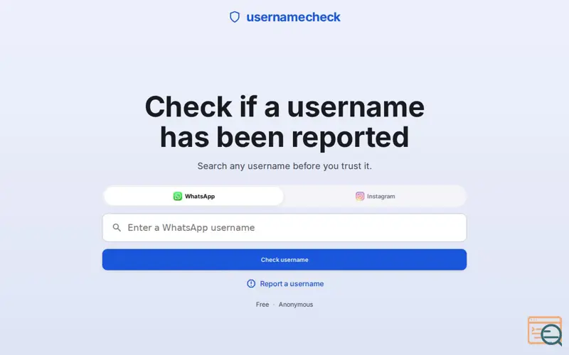 Screenshot of usernamecheck