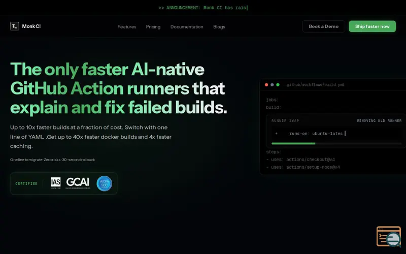 Screenshot of Monk CI, a launch using Calendly