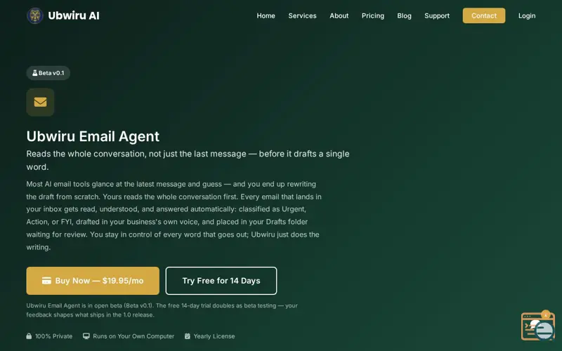 Screenshot of Ubwiru Email Agent