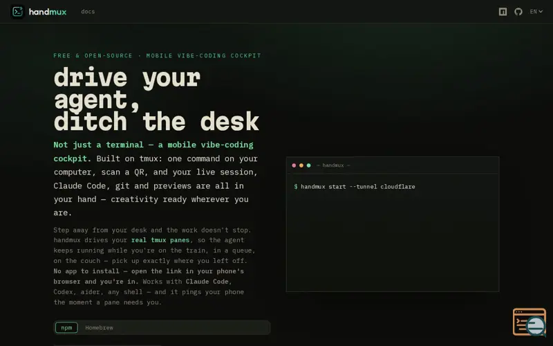 Screenshot of handmux—Your coding agent, on your phone