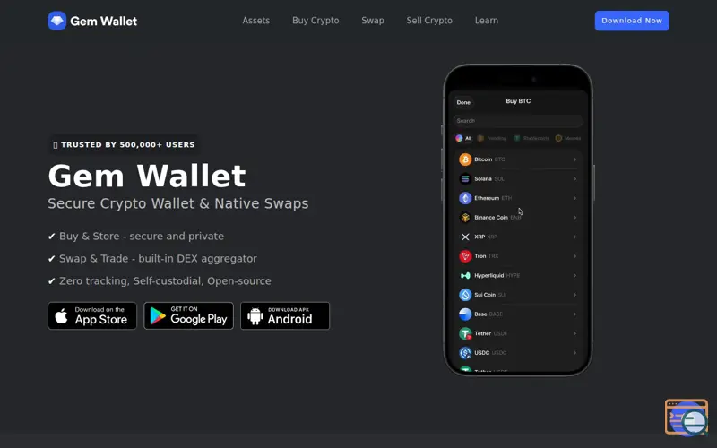 Screenshot of Gem Wallet