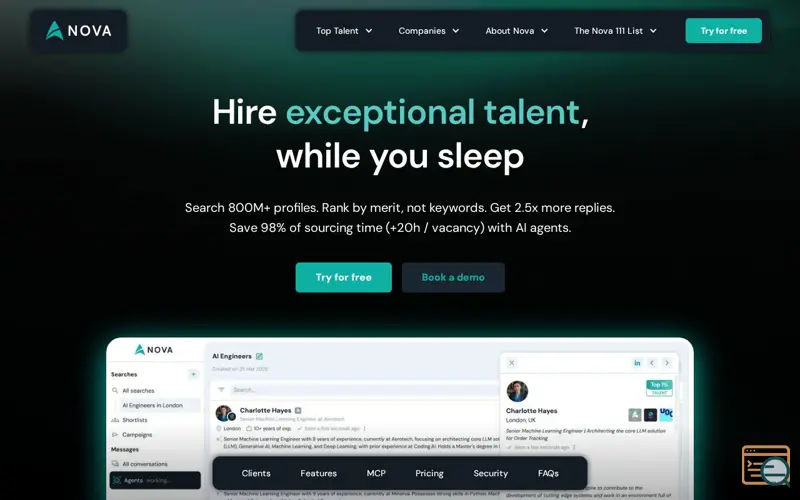 Screenshot of Nova Recruiter, a launch using Viral Loops