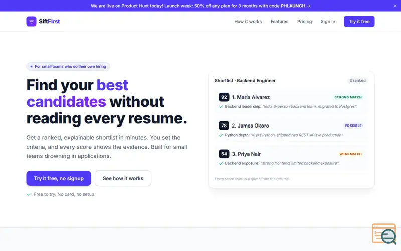 Screenshot of SiftFirst