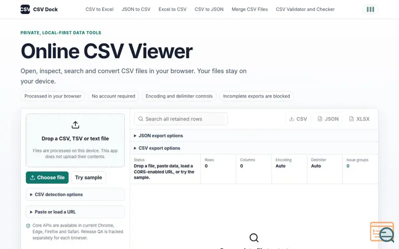 Screenshot of Csv Dock, a launch using SaaSCity