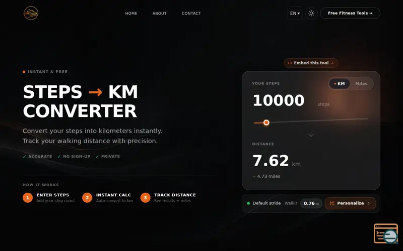 Screenshot of Steps To KM Converter