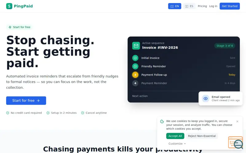 Screenshot of PingPaid