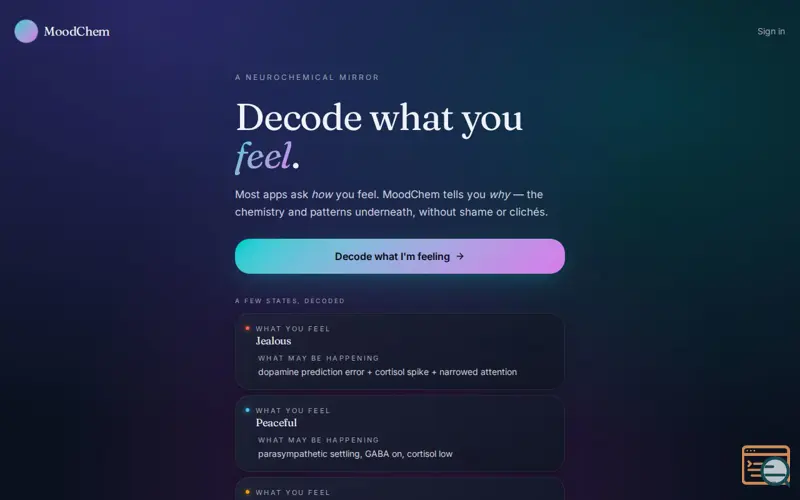 Screenshot of MoodChem — Decode what you feel