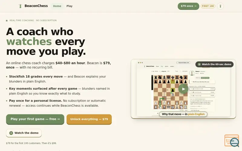 Screenshot of AI Chess Coach That Explains Every Move | BeaconChess
