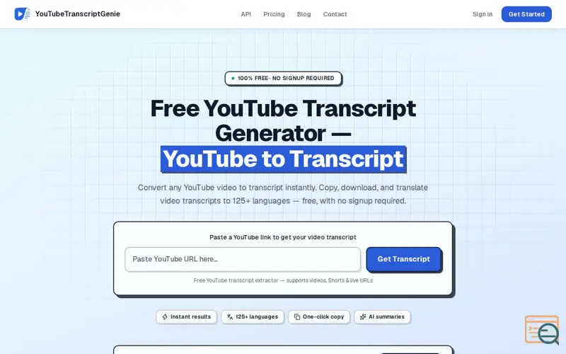 Screenshot of youtubetranscriptgenie