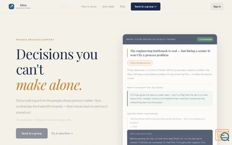 Screenshot of Nivo — decision-making buddy