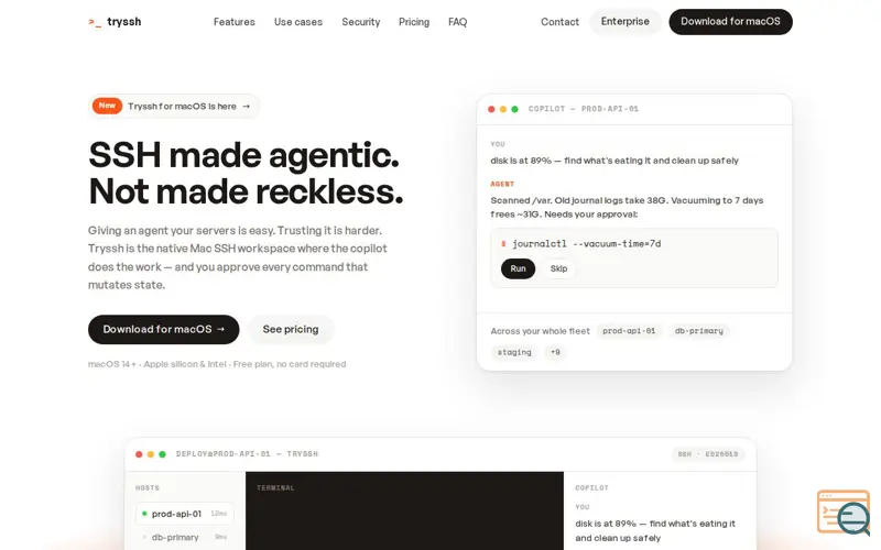 Screenshot of Tryssh, a launch using Render