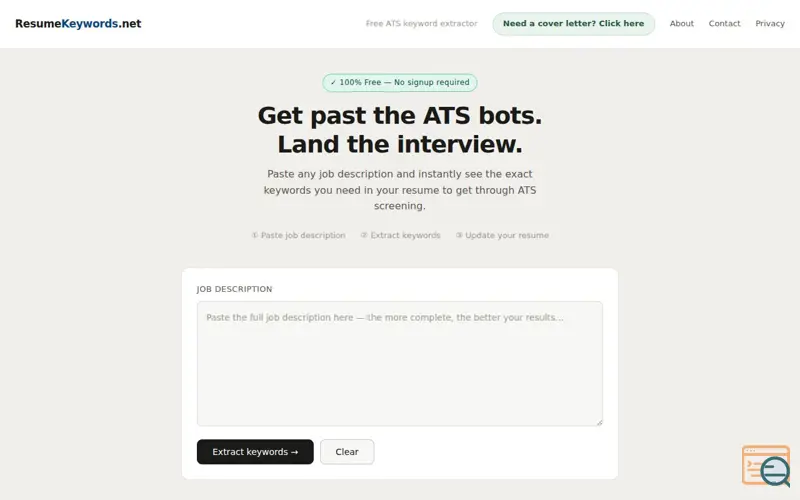 Screenshot of ResumeKeywords.net