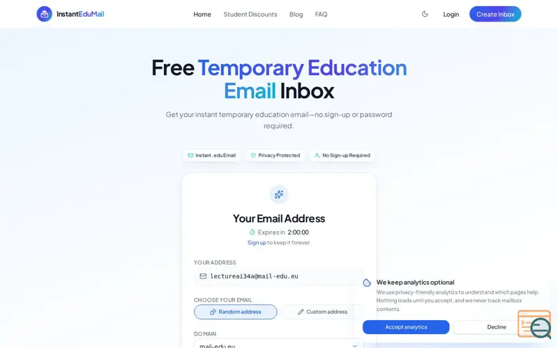 Screenshot of InstantEduMail
