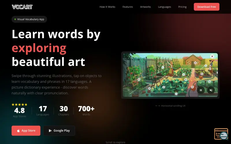 Screenshot of VocArt - Vocabulary Artworks