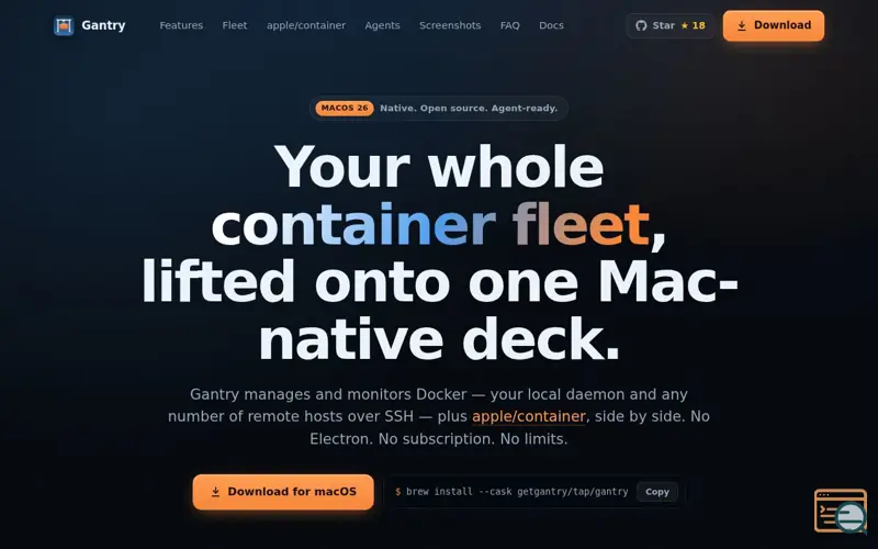 Screenshot of Gantry — Mac Native Container management