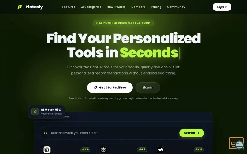 Screenshot of Pintasly — Find the Best AI Tools for Every Job
