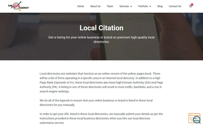 Screenshot of Local Citations Service at The RN Agency