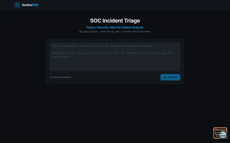 Screenshot of SentraSOC