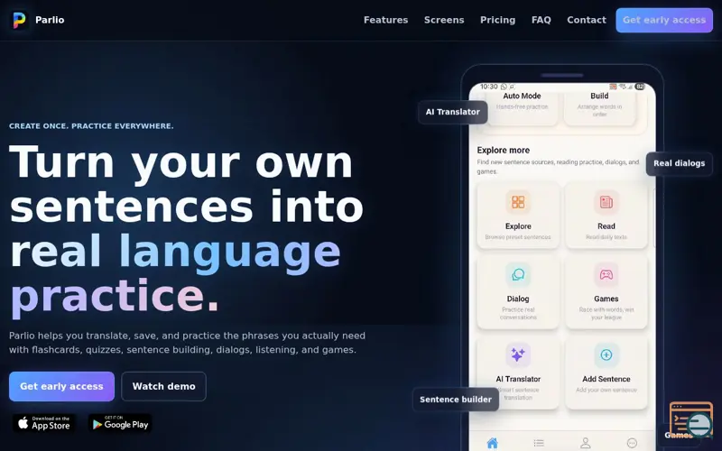 Screenshot of Parlio —Turn your sentences into lang.